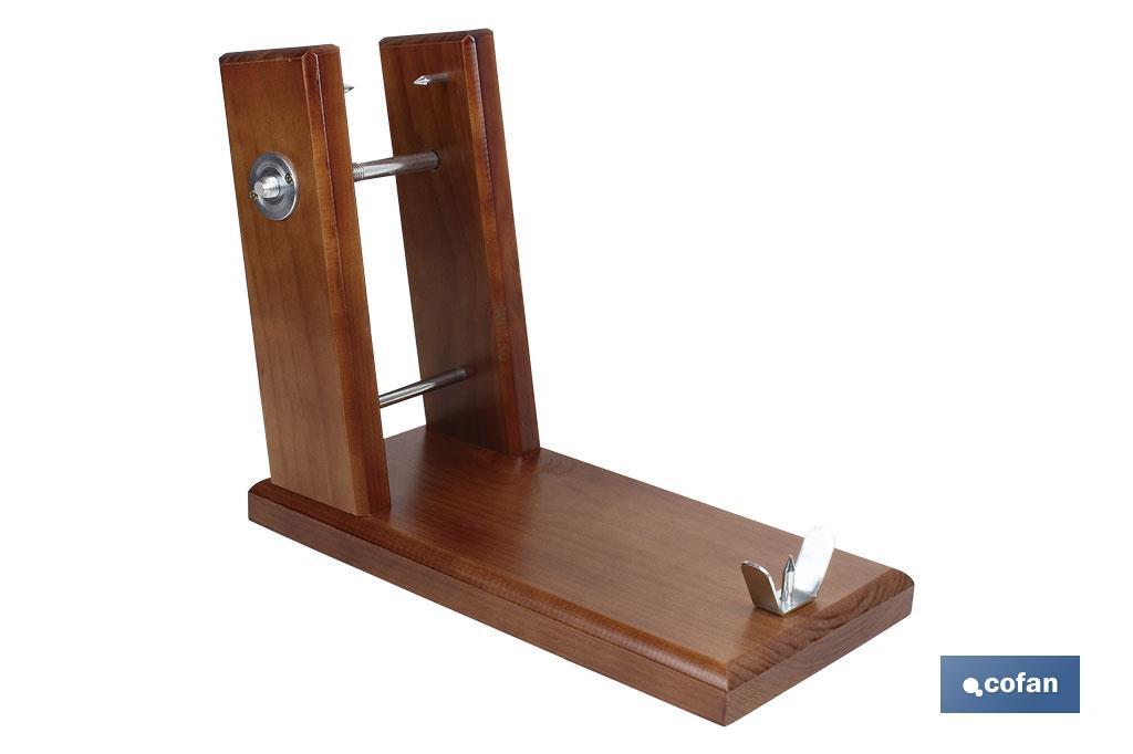 Soporte jamonero de madera con husillo de acero | Modelo Teruel | Medidas 40.5 x 20.5 x 12.6 cm | Peso 2,89 kg